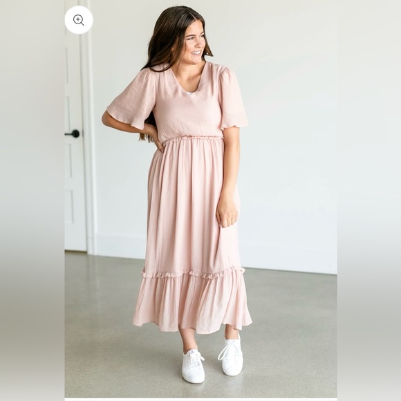 Inherit co. Womens Pink V-neck Ruffle Maxi Dress modest size large NWT - Picture 4 of 7